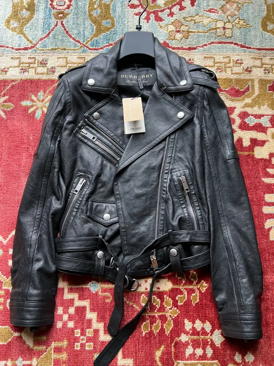 Variant skrive Beroligende middel Burberry London England, Made in Italy, Biker. Lamb Leather Jacket USA 06  Black | eBay