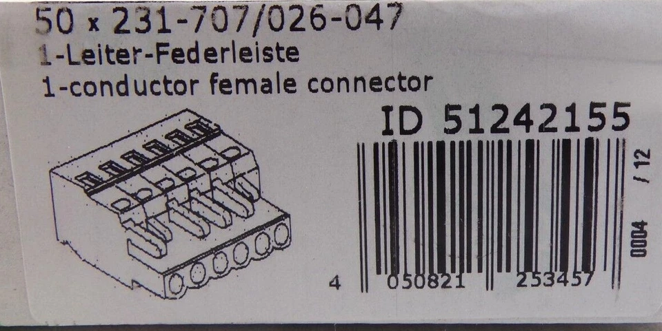 50 Connecteurs femelle connexion cage clamp WAGO 231-707/026-047 - Imagen 4 de 4