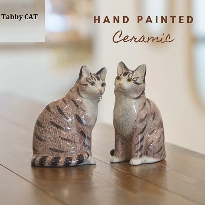 Set Tabby Cat Figurine Salt Pepper Shaker Ceramic Kitchenware Collect Home Decor