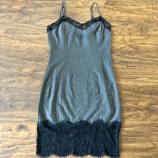Zara Trafaluc Dress, Grey, Black Lace Trim, Size M - NEW