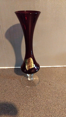Schöne Vintage Bondware rubinrote handgefertigte Glasvase 20 cm hoch