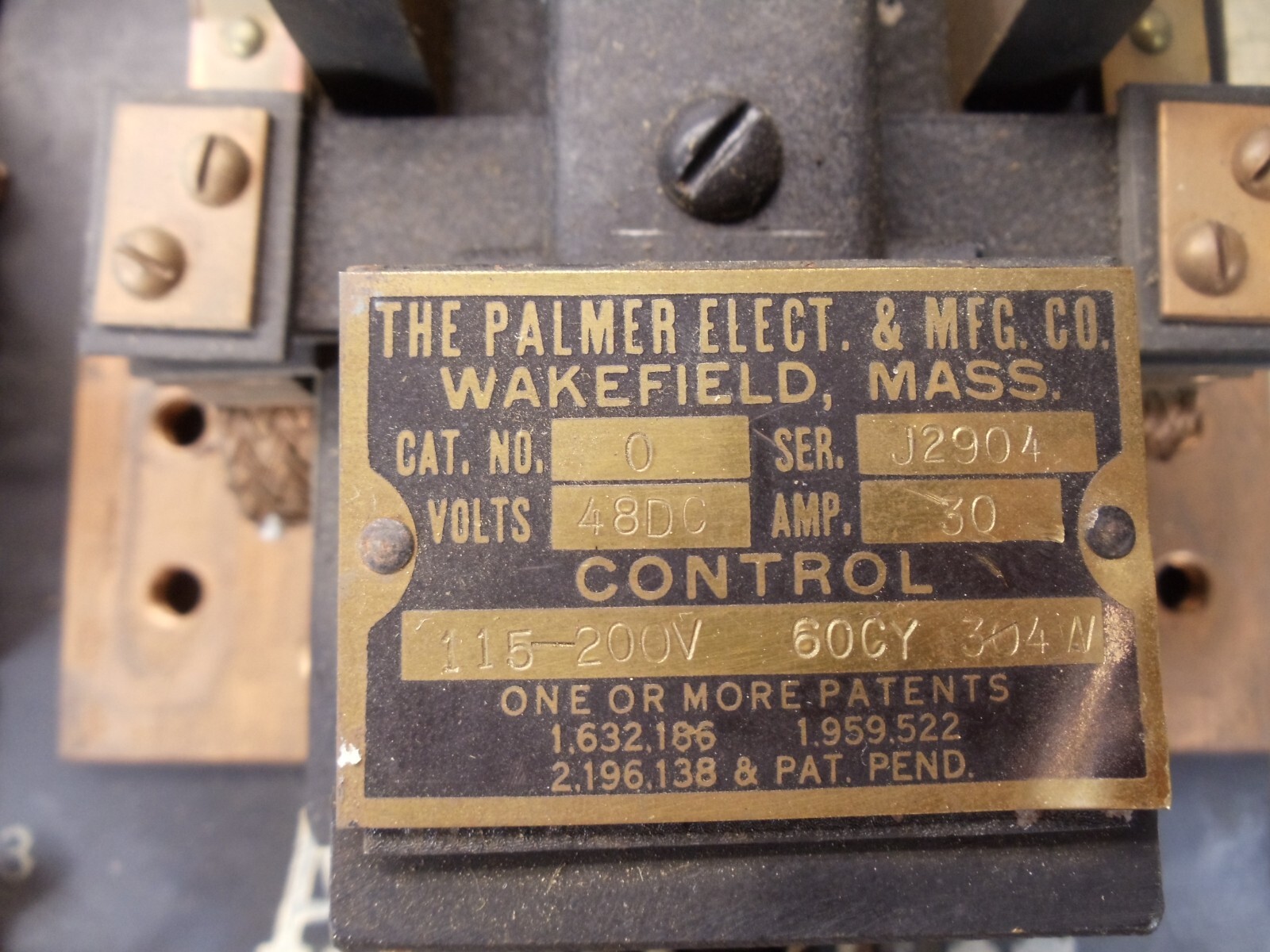 Vintage "The Palmer Elect. & MFG. Co." vintage electrical control panel