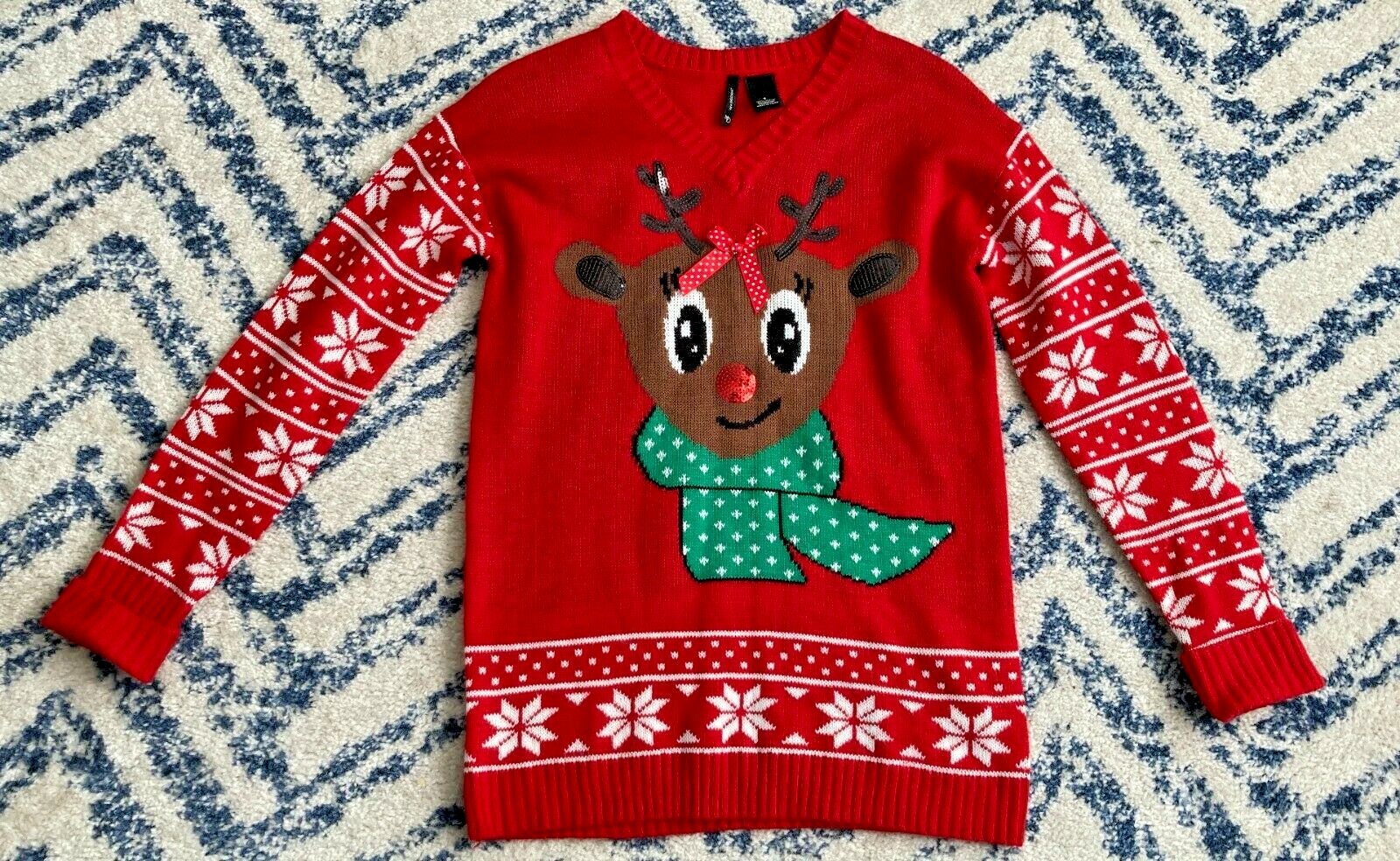 Rudolph Reindeer Sequin Ugly Christmas Tunic Sweater Women's Size Small |  eBay