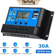 30A PWM Solar Panel Charge Controller 12/24V Auto LCD Display Dual USB Timer Set