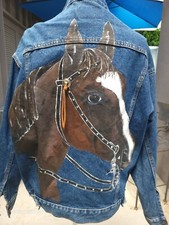 Levi's Size L Standard Trucker Denim Jean Jacket Hand Painted Large Horse Back