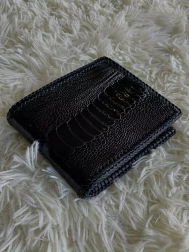 Genuine Ostrich Leather Skin Men's bifold wallet, Handmade, Black - Picture 13 of 14