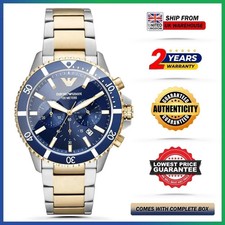 EMPORIO ARMANI AR11362 Steel Blue Dial 2 Tone Bracelet Men Chronograph Watch