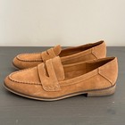 Lucky Brand Suede Penny Loafers Tan Camel Slip-On Flats Womens Size 8.5