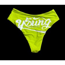 Zaful High Waist Bikini Bottom Womens Size Medium Lime Green Graphic Logo Swim