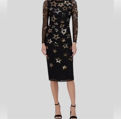 $178 NWT Vince Camuto Star Mesh Bodycon Dress Size Black Gold Silver Sequin