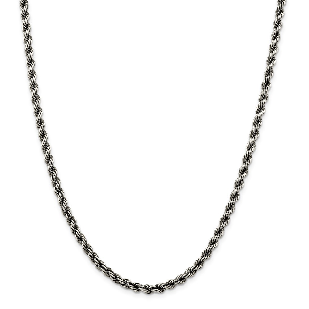 Sterling Silver Ruthenium Plated 4mm Rope Chain w/ Lobster Clasp 18" - 24"