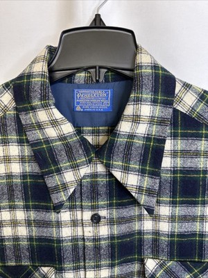 トップス 60s PENDLETON Board Shirts wool green us Vintage 60s Pendleton Wool Board LS Shirt Mens Plaid Green XL