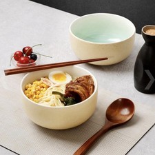 Japanese Ceramic Ramen Bowl Set of 2 Noodle Soup Salad Rice Spoons & Chopsticks