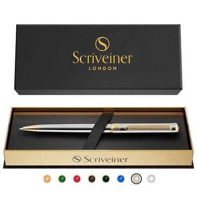 Scriveiner British Racing Silver Ballpoint Pen Chrome Trim Schmidt Refill Set