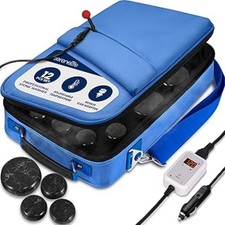 SereneLife 12 Hot Stone Massage Kit - Portable Heated Rock Therapy System Blue 