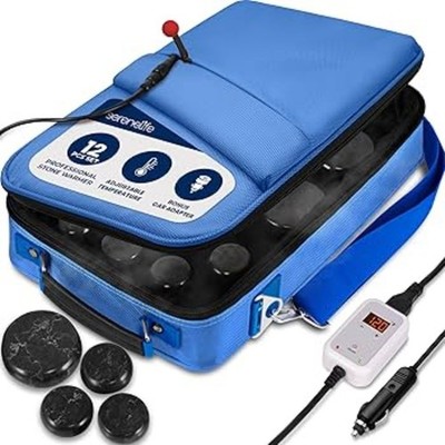 SereneLife 12 Hot Stone Massage Kit - Portable Heated Rock Therapy System (Blue)
