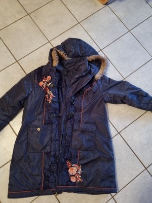 Wintermantel Parka blau Stickerei 50