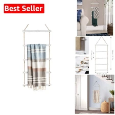 Versatile 3.3-Foot Blanket Ladder - Rustic Whitewashed Wood for Towels & Decor