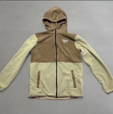 Reebok Fuzzy Sherpa Fleece Full Zip Hoodie Tan Cream Gorpcore Outdoor Mens XL