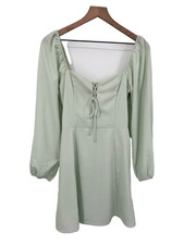 A&F Corset Style Mini Dress Women ST Sage Green Sweetheart Smocked coquette