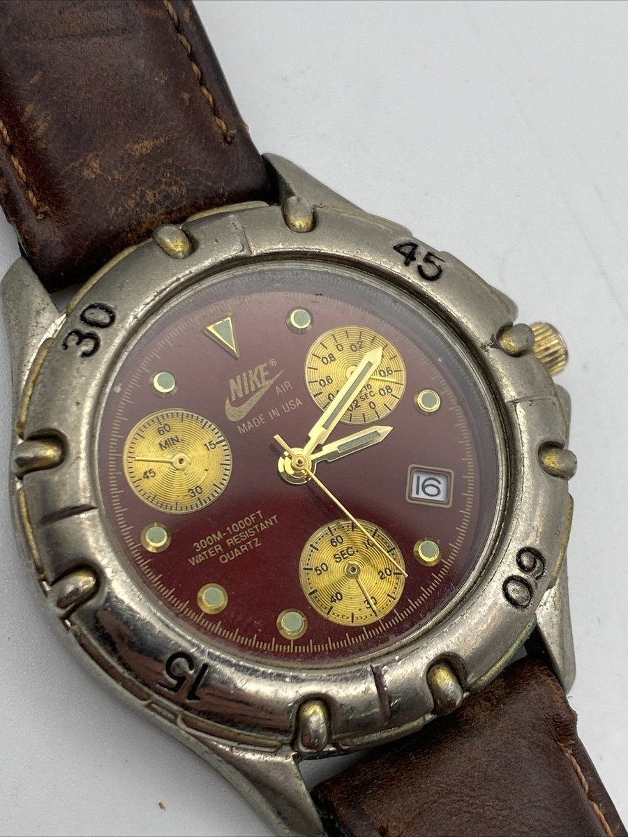 【激レア】Vintage Nike Watch Vintage Nike Air men's Dress Brown Leather Quartz Analog Watch