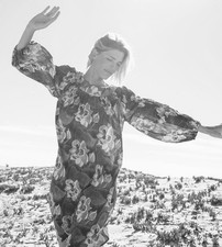 Kerry Cassill Cotton Pink Floral Beach Lounge Dress Kaftan Blockprint Matta Doen