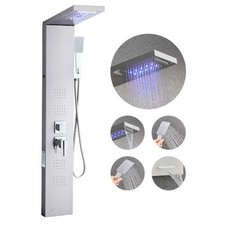 Shower Panel Tower System with Rainfall Waterfall Shower Head, LED, 53 in Brushe