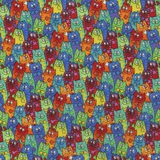 Feline Drive Fabric TIE DYED PACKED CATS - Fat Quarter 18"x22" FQ