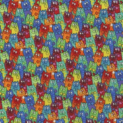 Feline Drive Fabric TIE DYED PACKED CATS - Fat Quarter (18''x22'') FQ