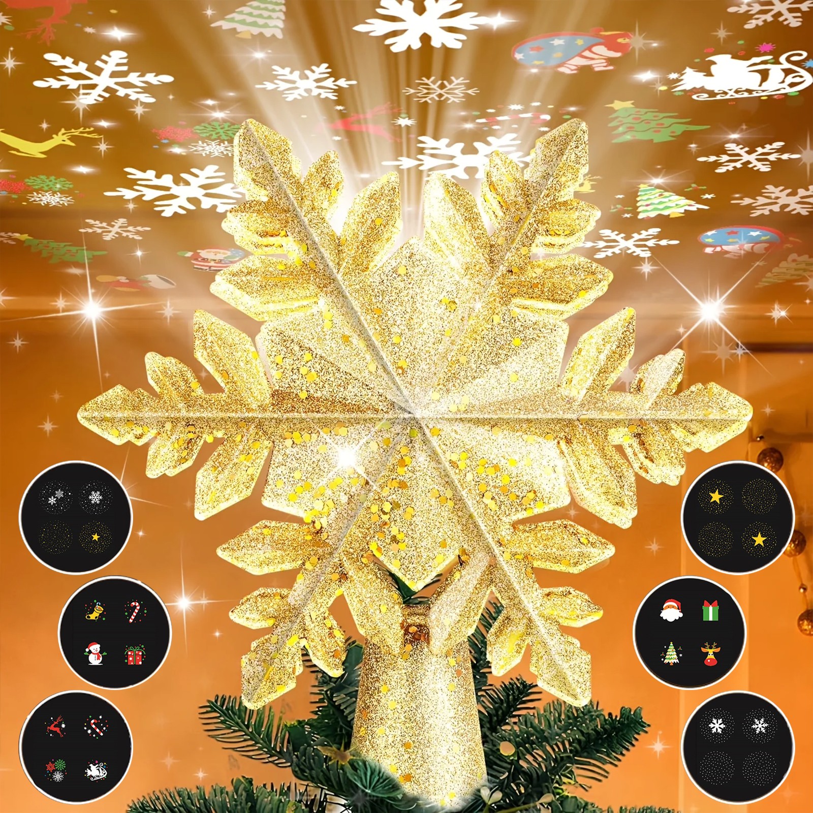 Christmas Tree Topper Projector Snowflake Christmas Tree 6 Projection Mode US