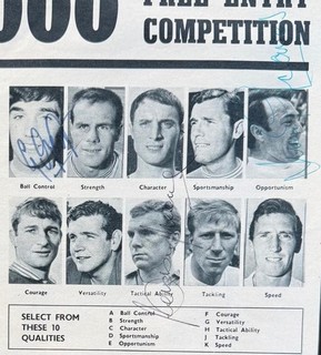 BOBBY MOORE JIMMY GREAVES GEORGE BEST signed 1960s magazine competition photo