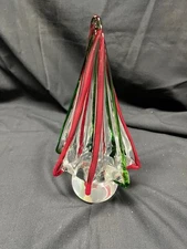 Art Glass Murano Style Twisted Red Green Swirl Christmas Tree