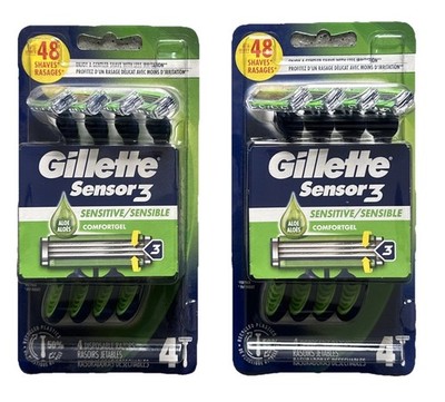 2 Pack Gillette Sensor3 Sensitive /  Razor, ( 3 Blades, 4 Cartridges, Each Pack)