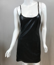 Alice + Olivia Women's Faux Leather Black Spaghetti Strap Mini Dress, Size 10