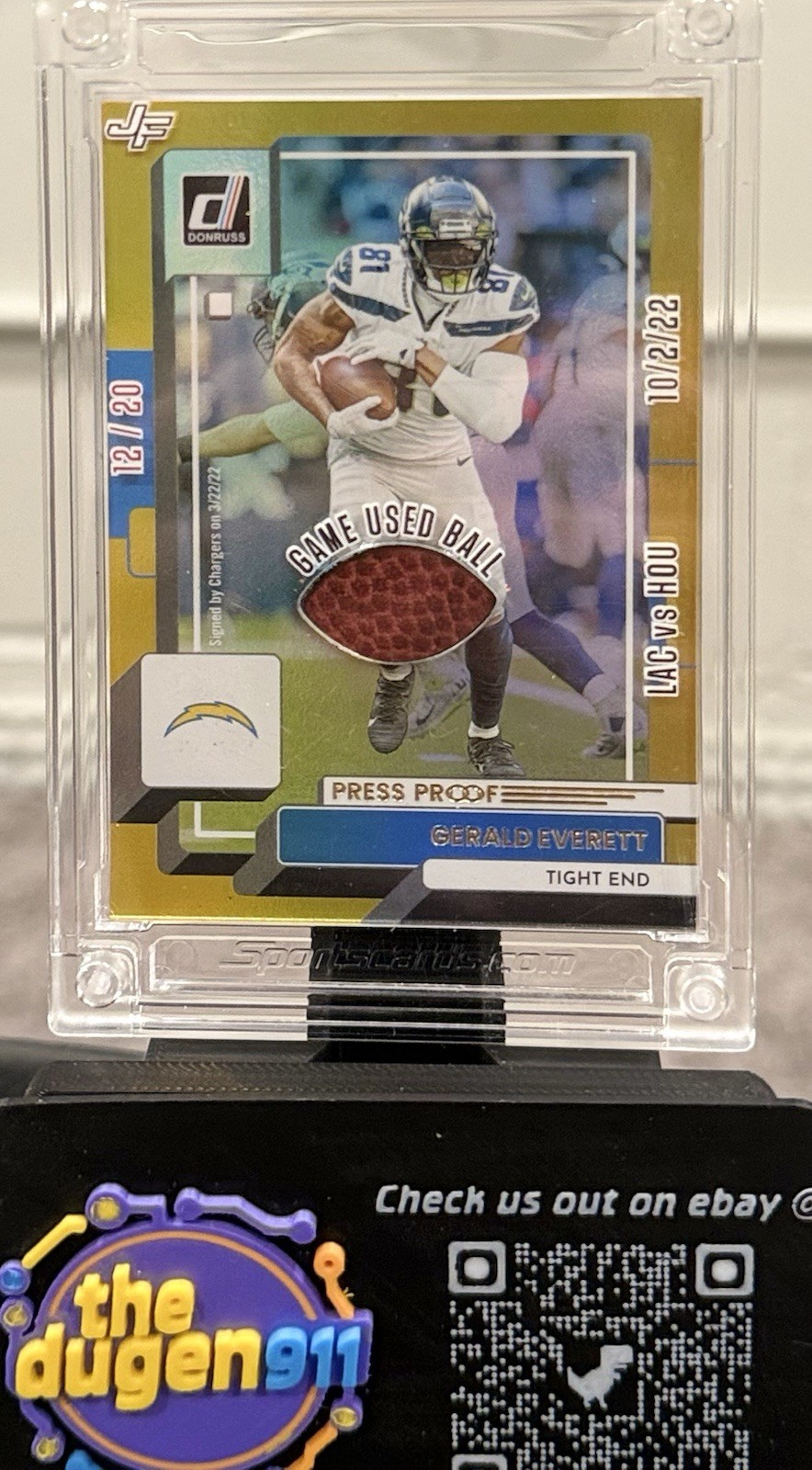 NFL GERALD EVERETT #/20: 2025 Jersey Fusion Ball Stars -Game Used Ball Patch SP! view 3