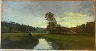 Albert PÉPIN (1849-1917) "la berge" Huile sur toile, signée - Photo 1/4