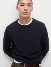 Marks & Spencer Mens Wool Round neck Long sleeved Jumper in Dark Navy - M&S