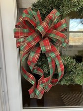 Handmade Red Green Gold Christmas Tartan Plaid Holiday Wreath Decor 10 x 20 in.