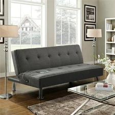 Alden Design 66" Modern Fabric Convertible Futon Sofa Bed with USB, Charcoal