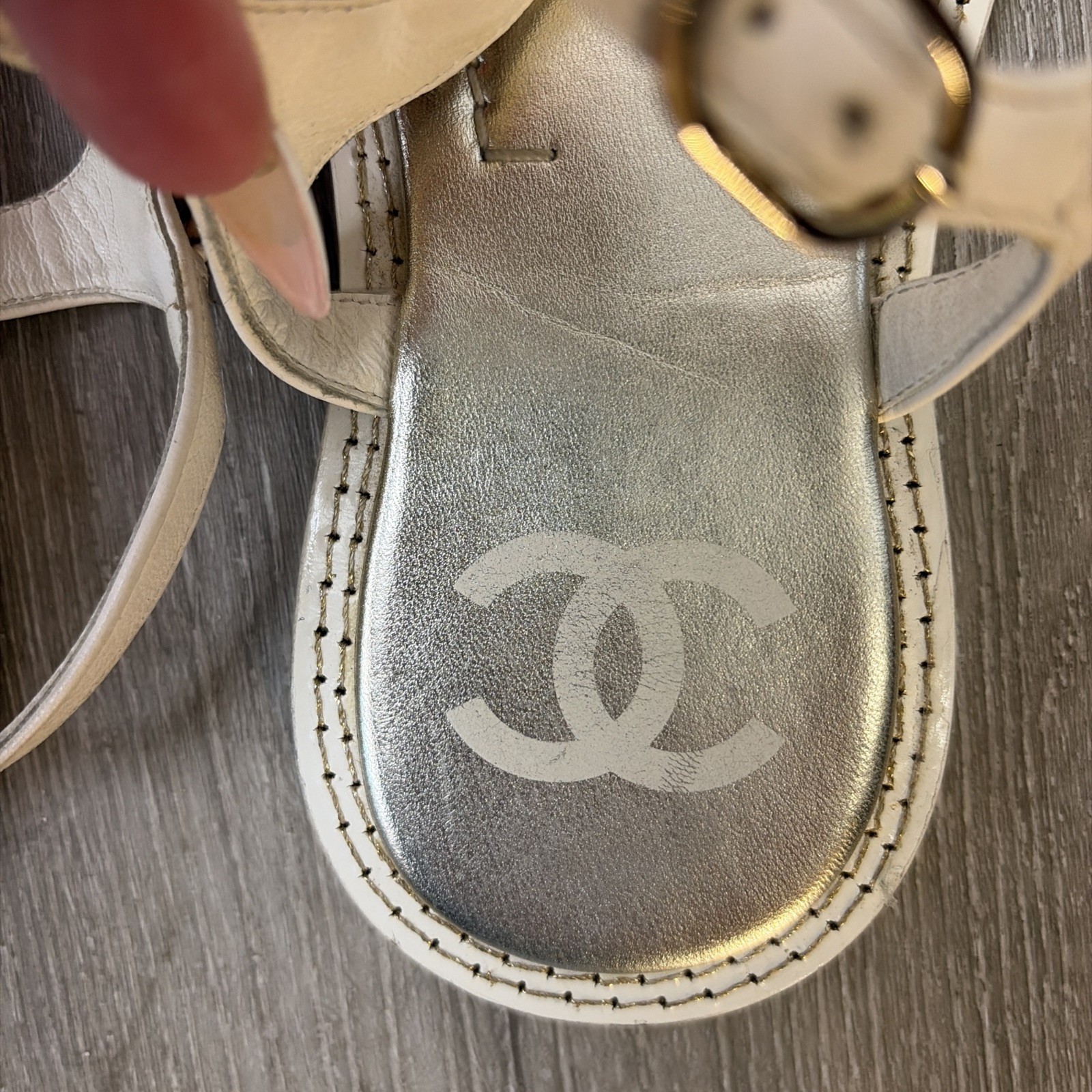 Chanel Silver And White Interlocking CC Sandals S… - image 3