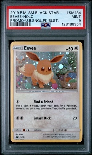 2019 Pokemon Sm Black Star Promo #SM184 Eevee-Holo Promo-U.B.Sngl.Pk.Blst. PSA 9