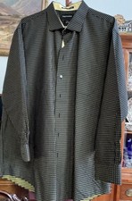 Paul Fredrick Mens 19 35 Classic Fit Black With Yellow Print Cotton Dress Shirt