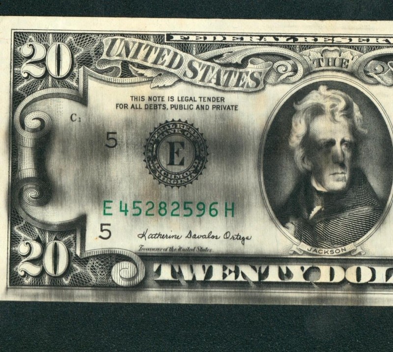 ((ERROR - INK SMEAR)) $20 1985 ( VF+) FEDERAL RESERVE NOTE **PAPER CURRENCY