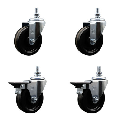 4 Inch Phenolic 10MM Threaded Stem Caster Set 2 Brakes SCC