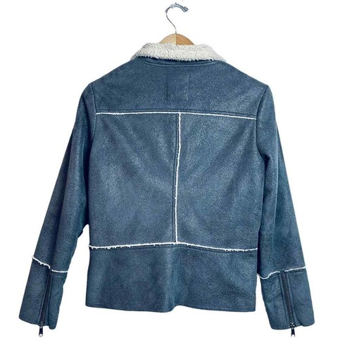 prAna Gray Faux Suede Cream Sherpa Lined “Esme” Moto Jacket Women’s Size Medium - Picture 9 of 11