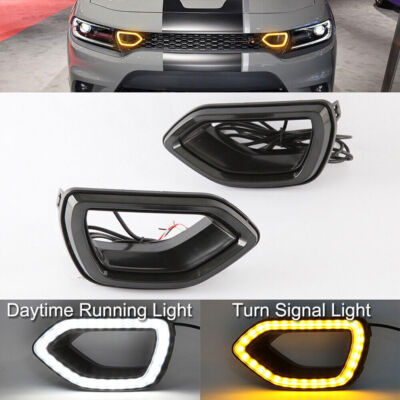 For 2015-2021 Dodge Charger SRT Scat Pack Smoke Switchback LED DRL Grille Lights