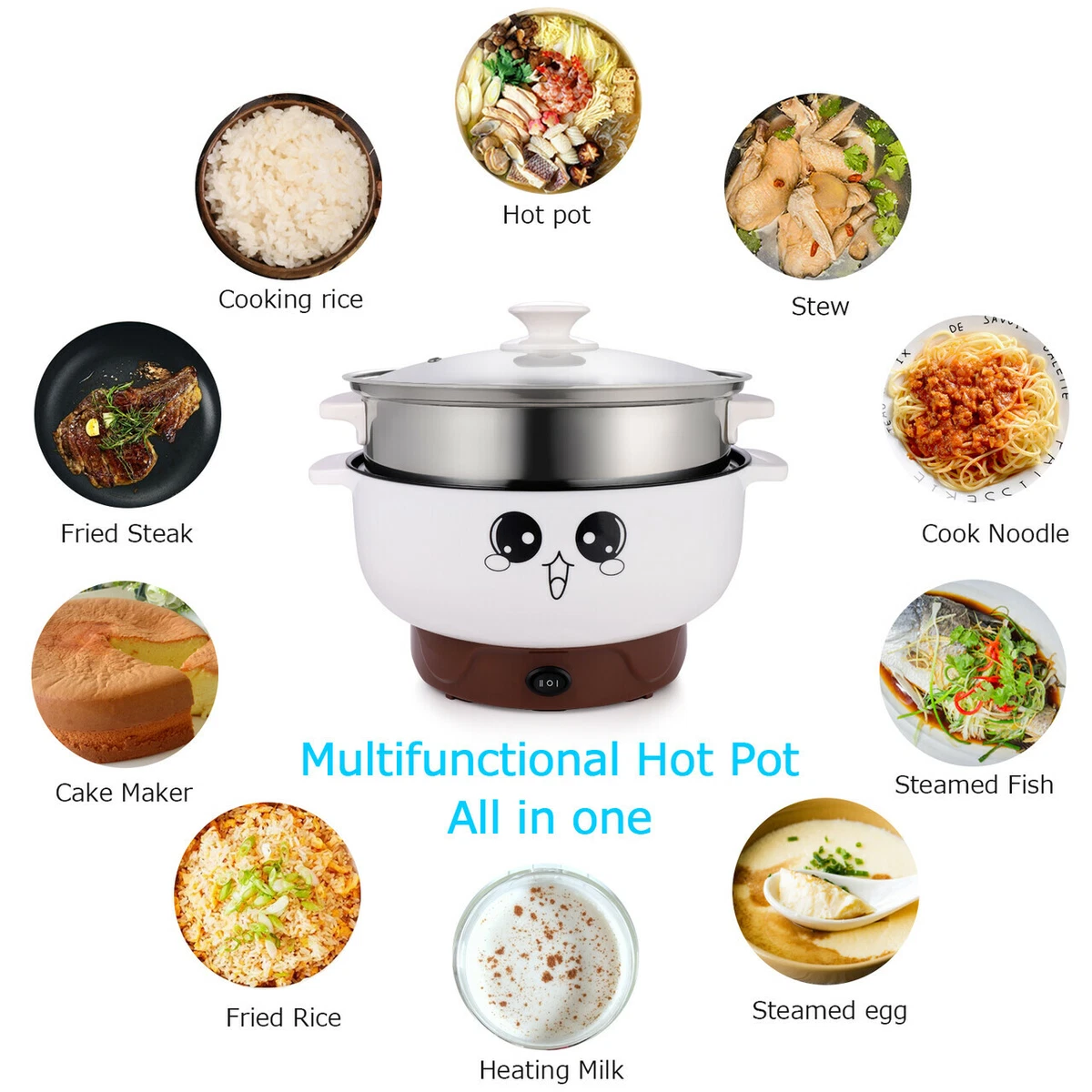 Multifunction Electric Hot Pot Rice Cooker Stainless Steel Cookware Cooking  Pot