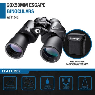 Barska AB11046 Zoom 20x 50mm Anti Reflect Binoculars with Neck Strap, Case Bag