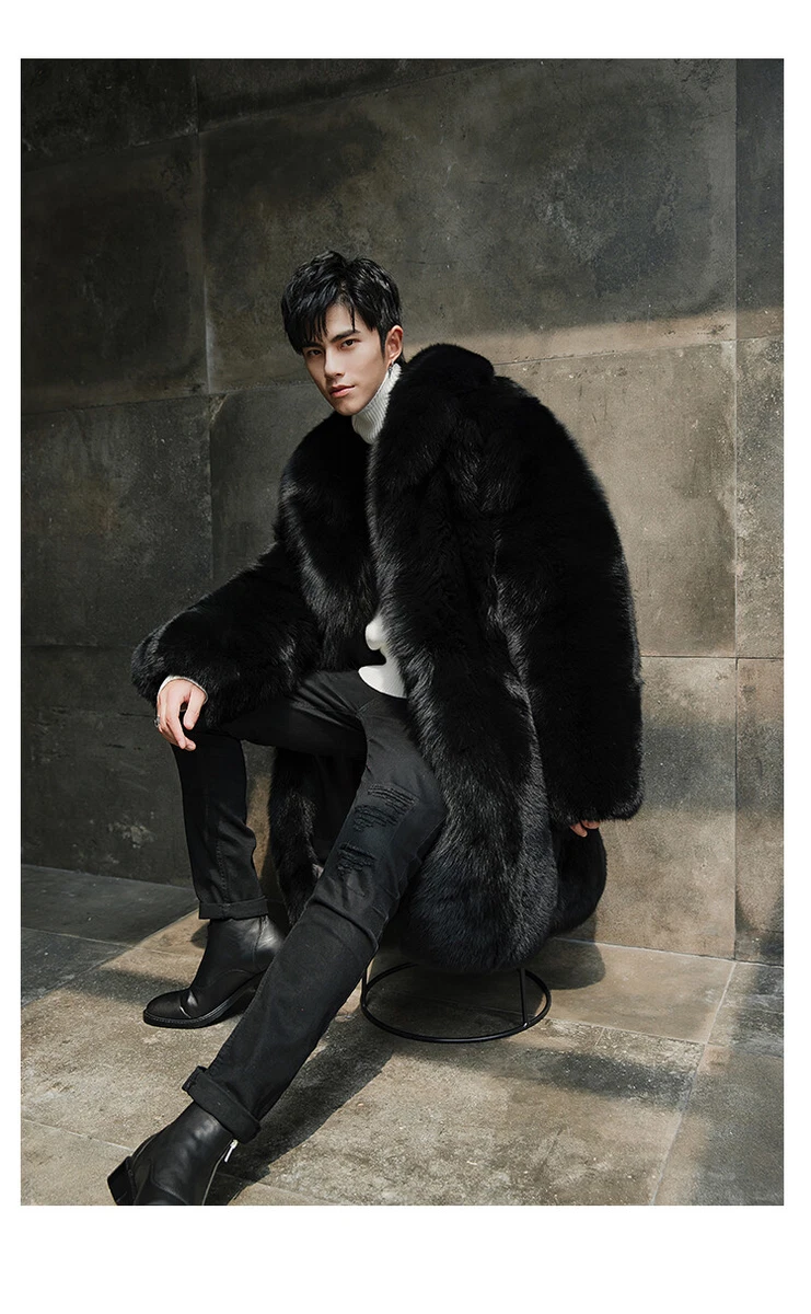 Black fur coat hot sale men