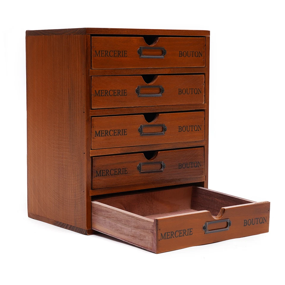 Vintage Jewelry Armoire Cabinet Chest Storage Organizer with 5 Drawers Pine Wood - Image 3 of 4